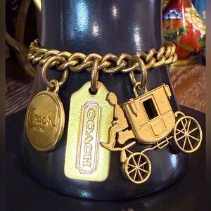 Coach brass purse logo charms horse & carriage, lozenge logo & script logo charm